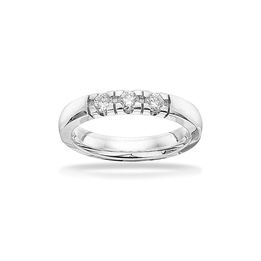 Scrouples Grace alliancering i 14 kt hvidguld med 3 diamanter i wesselton/si-kvalitet.